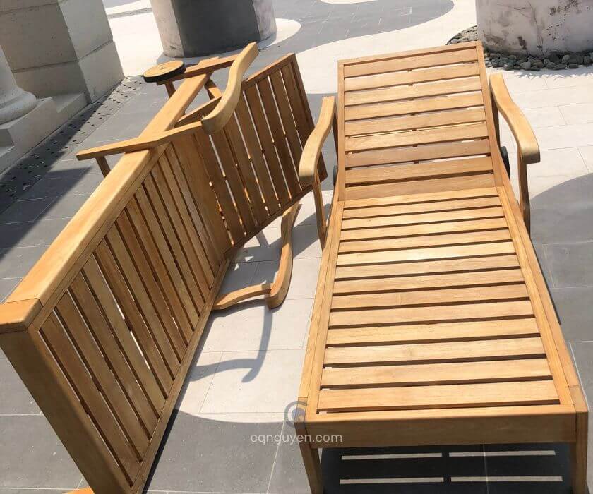 Ghế hồ bơi gỗ teak có bánh xe cqn01
