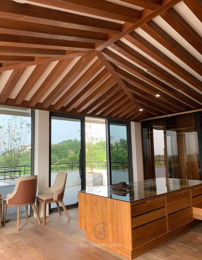 trần gỗ teak xương cá