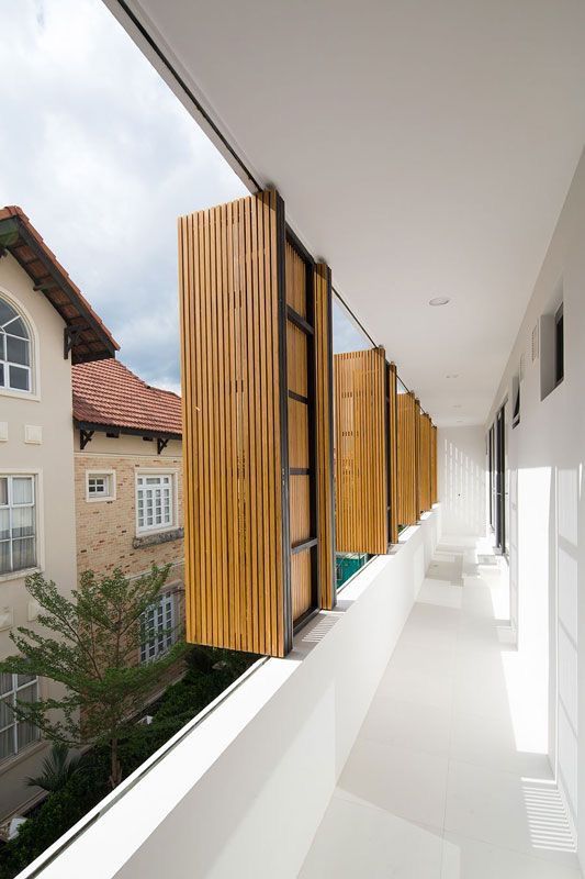 Lam chắn nắng mặt tiền xếp gấp | Lam gỗ tự nhiên ngoài trời