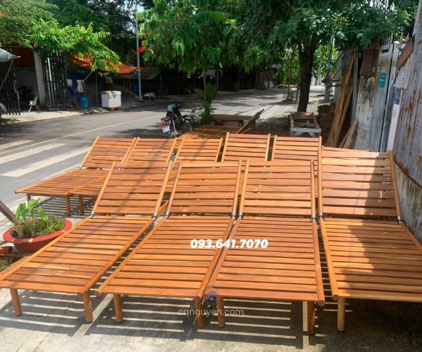 Ghế tắm nắng gỗ teak cho resort cqn02