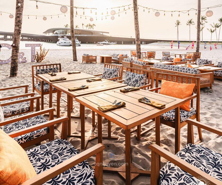 Bàn ghế gỗ ngoài trời cho nhà hàng ven biển | Bàn ghế ngoài trời gỗ teak