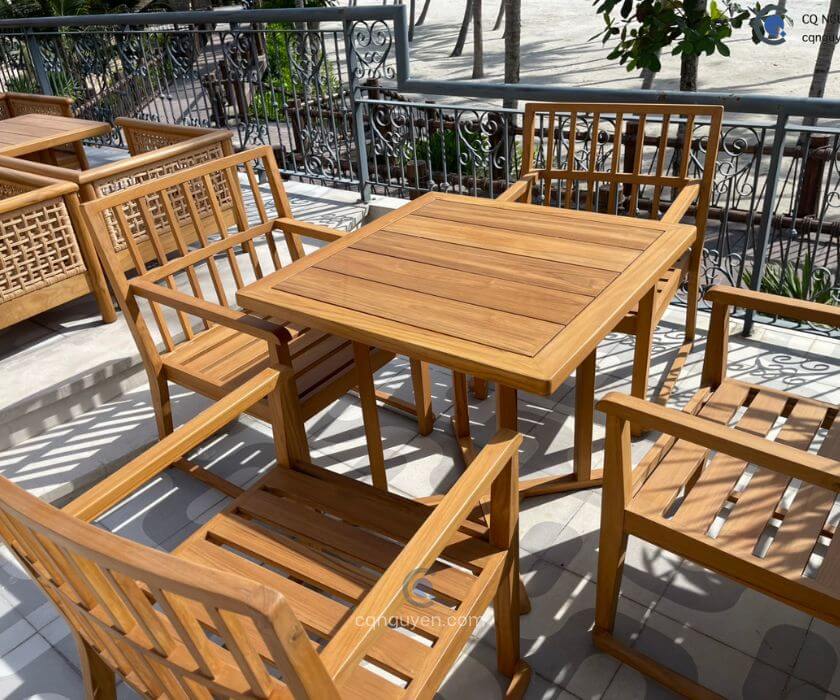 Bộ bàn ghế gỗ cho nhà hàng ngoài trời | Bàn ghế ngoài trời gỗ teak