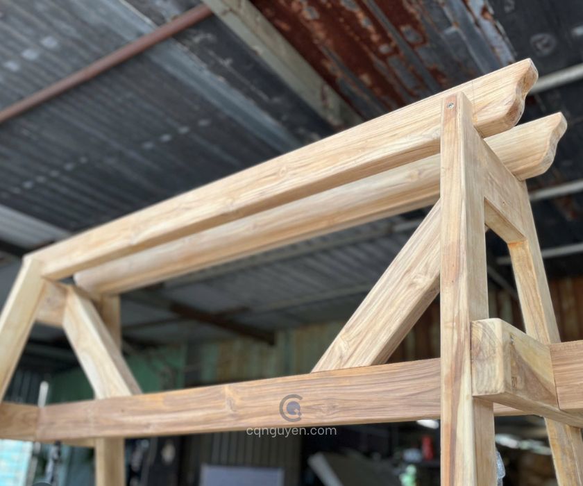Chi tiết phần khung xích đu đôi gỗ teak cqn03