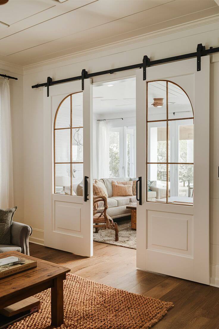 Mẫu cửa gỗ lùa ray treo phòng khách