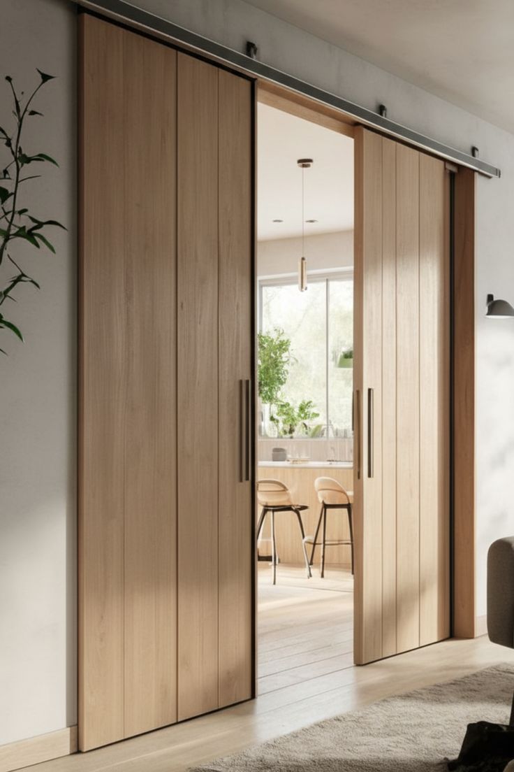 Mẫu cửa gỗ sồi lùa ray treo trên phòng ngủ