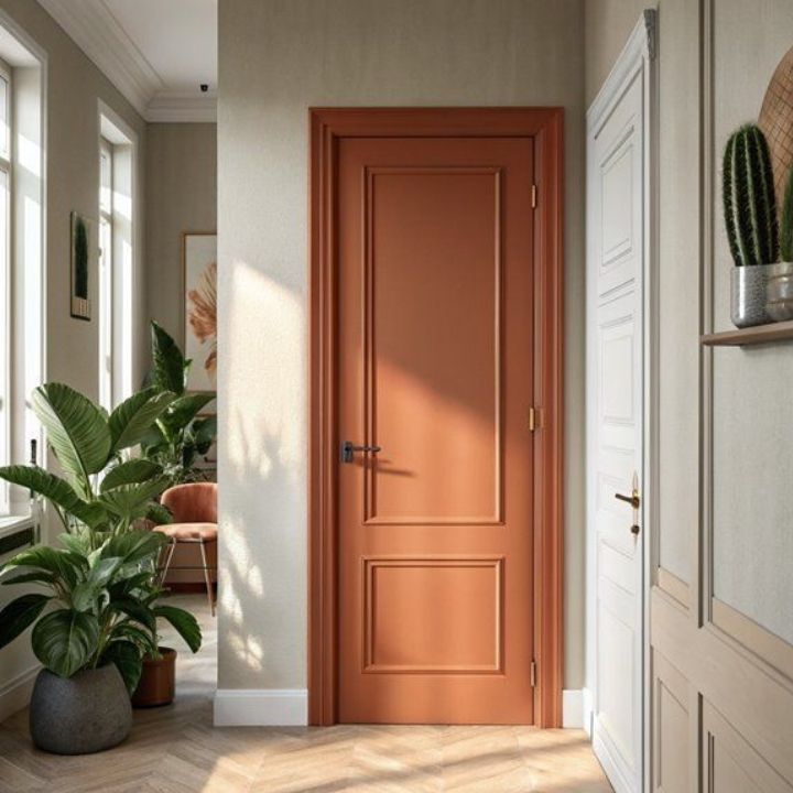 cửa gỗ đẹp hiện đại màu đất nung