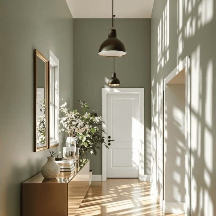 cửa gỗ màu trắng khi kết hợp cùng nội thất xanh olive