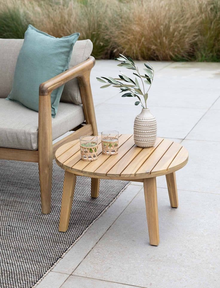 Bàn trà ngoài trời gỗ teak hình tròn