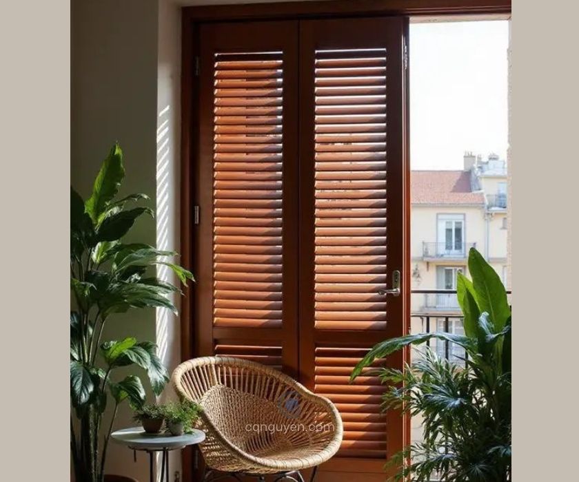 Cửa gỗ lá sách ban công