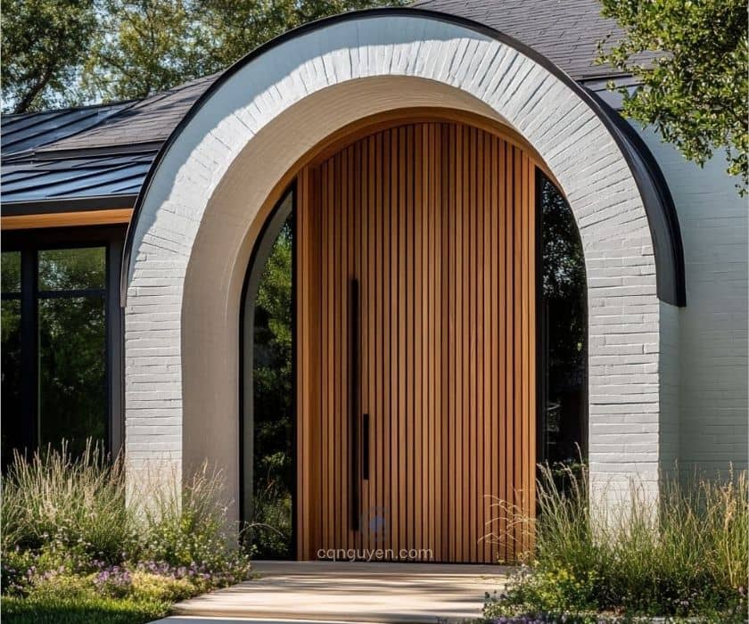 mẫu cửa gỗ vòm hiện đại 2 cánh cửa chính