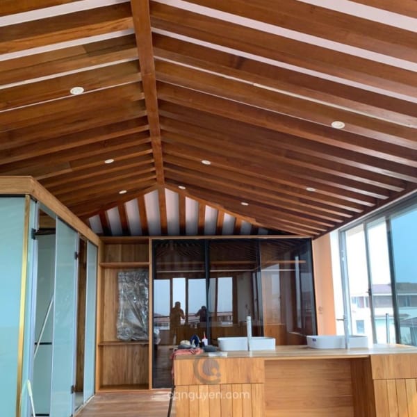 Trần gỗ teak xương cá