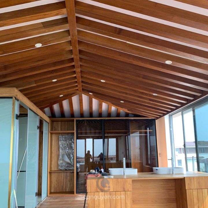 Trần gỗ teak xương cá | Trần xương cá dạng gỗ hộp