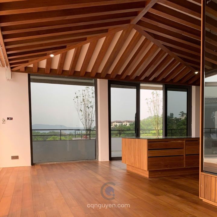 Trần xương cá gỗ teak dạng hộp | Trần xương cá dạng hộp