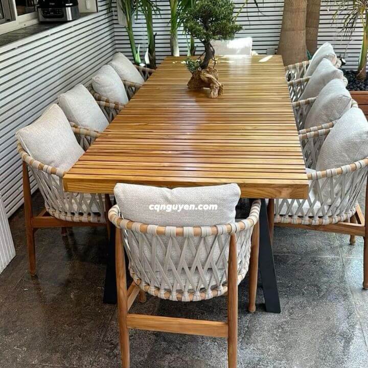 Bàn ăn gỗ ngoài trời gỗ teak CQN13 | Mẫu bàn ăn đẹp gỗ teak