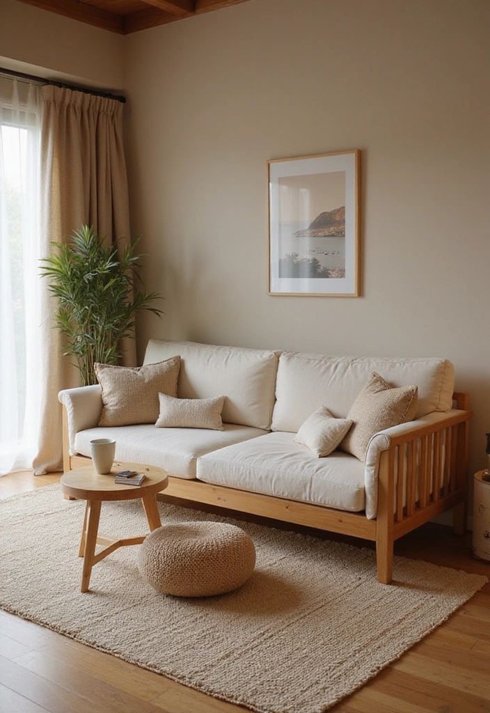 Sofa văng 3 chỗ kết hợp cùng bàn gỗ tròn nhỏ | bàn ghế gỗ phòng khách đơn giản