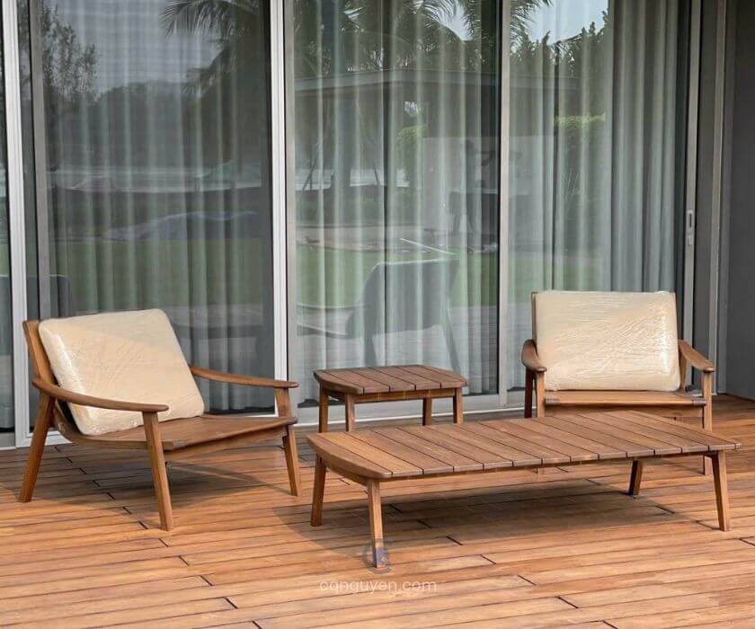 Bộ bàn trà gỗ teak ngoài trời | Ghế bành gỗ teak