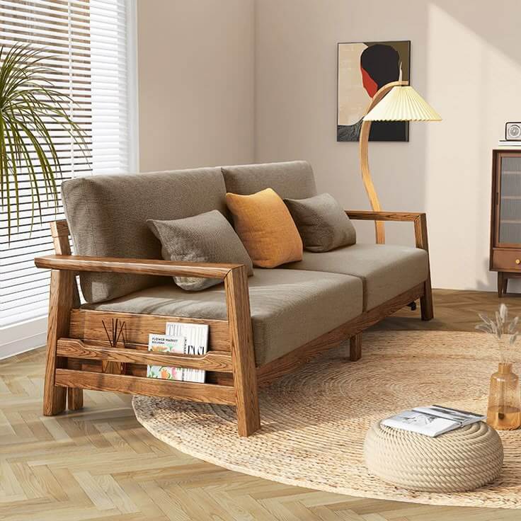 Sofa phòng khách đơn giản gỗ óc chó