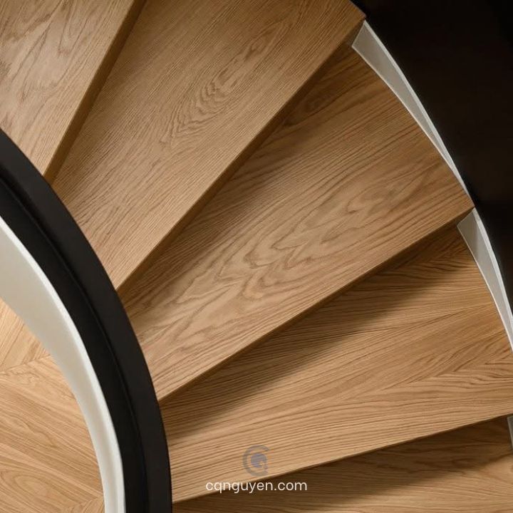 Cầu thang xương cá xoắn ốc gỗ sồi | Mẫu cầu thang gỗ đẹp | Cầu thang bay gỗ sồi