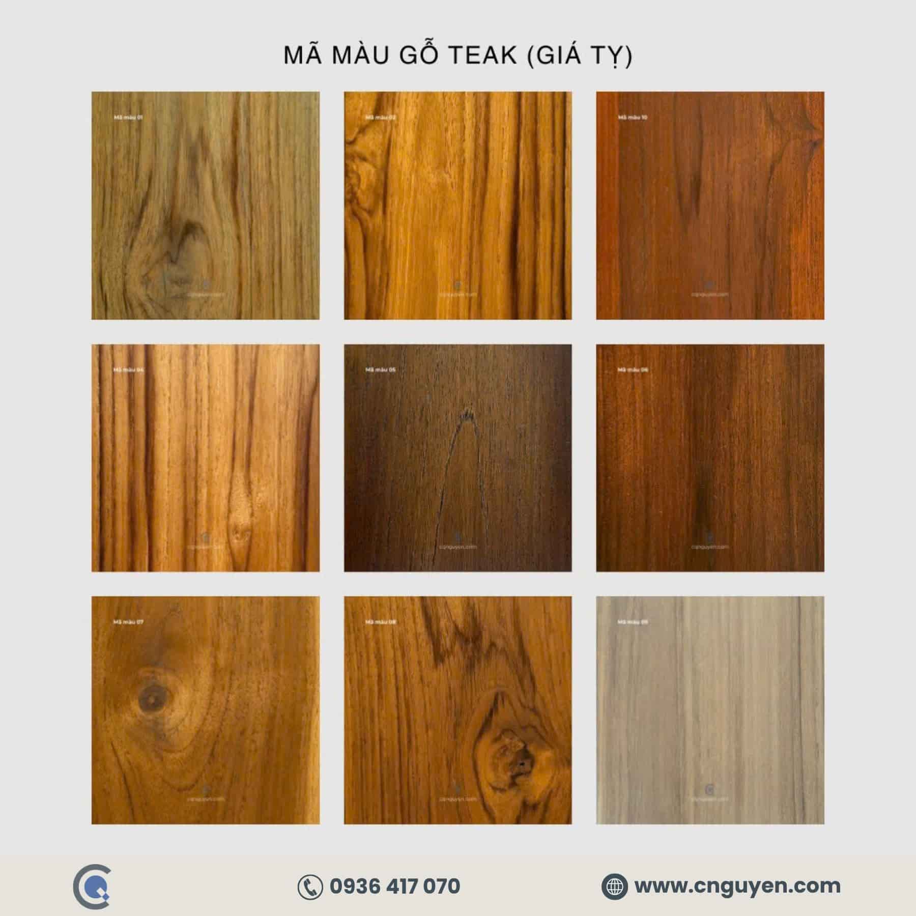 Các mã màu gỗ teak tại CQ Nguyễn