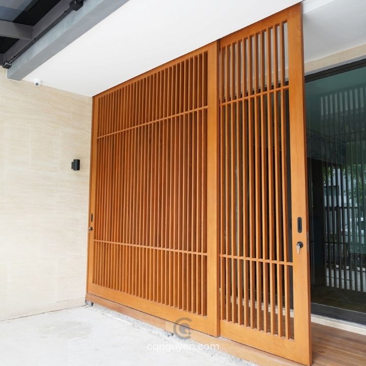 Cửa lùa 2 cánh gỗ teak CQN22
