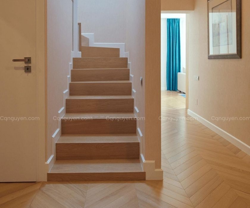 cầu thang gỗ đẹp cho nhà ống 4m 
