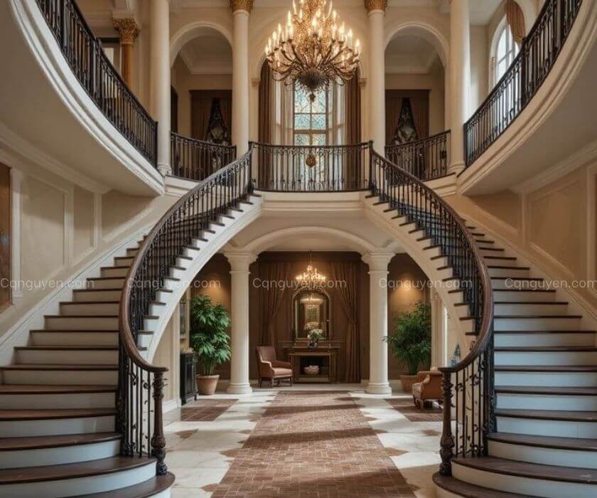 cầu thang biệt thự đôi