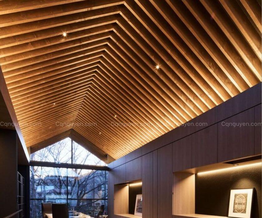 Mẫu trần gỗ phòng khách hiện đại