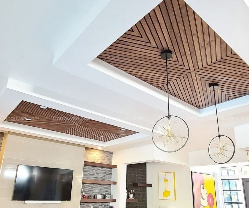 Mẫu trần gỗ phòng khách